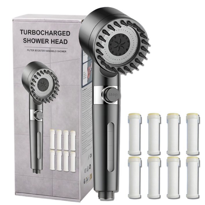 핏룸 고수압 3단조절 수압상승 필터 샤워기헤드, DARK GRAY, 1개