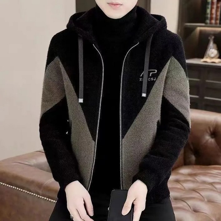 JUSTFEELING 후드집업 남성 보온 따뜻한 후리스자켓 아우터 빅사이즈 배색라인 고급스러운 방한 뽀글이 자켓 따뜻한 외출복 코트 외투 4xl까지