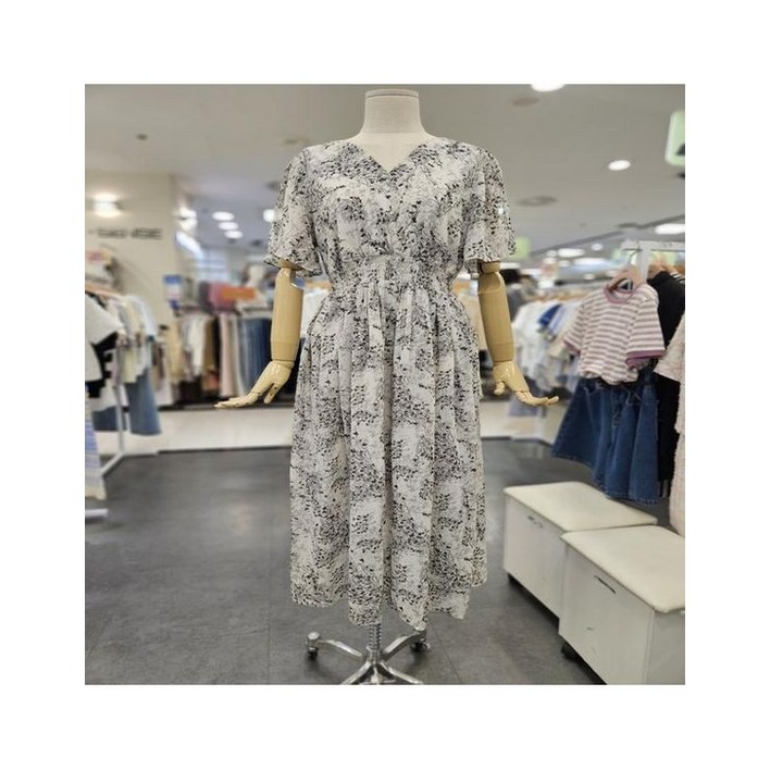 케이쇼핑 오조크 쉬폰 나염 V넥 스모킹 원피스 HOSMCOV515 330974