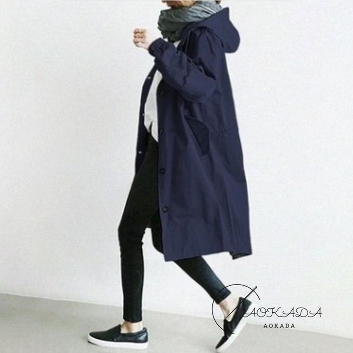 AOKADA 여성 트렌치 클래식 캐주얼 긴팔 트렌치코트 기질 하프코트