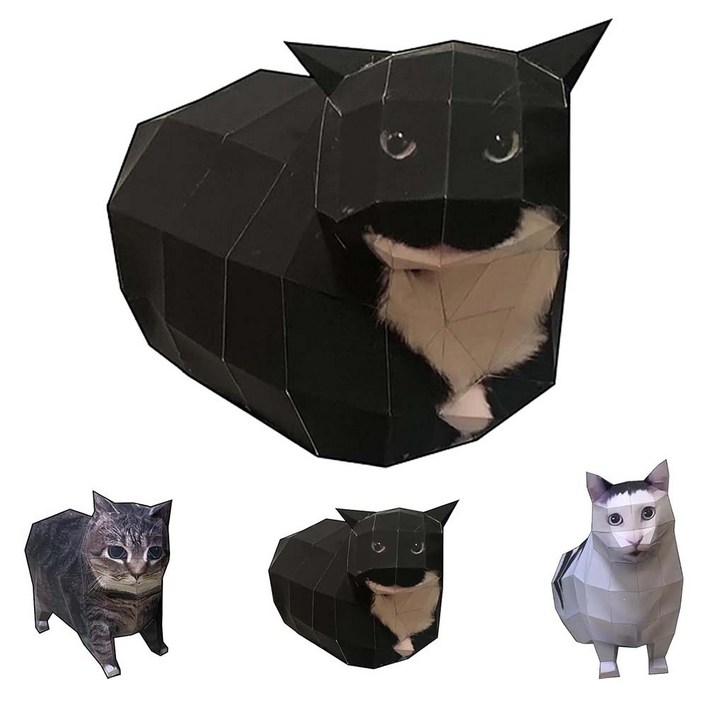 루이종이공예 DIY 3D 밈 캣 종이접기 세트 웃긴표정 입체이장식 강력 내구성, B, 1개