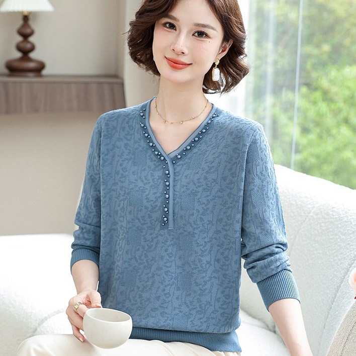 ZAJA 가을 겨울 긴팔 티셔츠 루즈핏 우아 엄마옷 중년 여성 니트티 엄마 선물 ZAJA 가을 겨울 긴팔 티셔츠 루즈핏 우아 엄마옷 중년 여성 니트티 엄마 선물