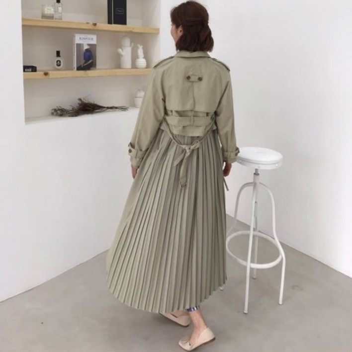 3 IN 1 배색 플리츠주름 트렌치코트(2color)