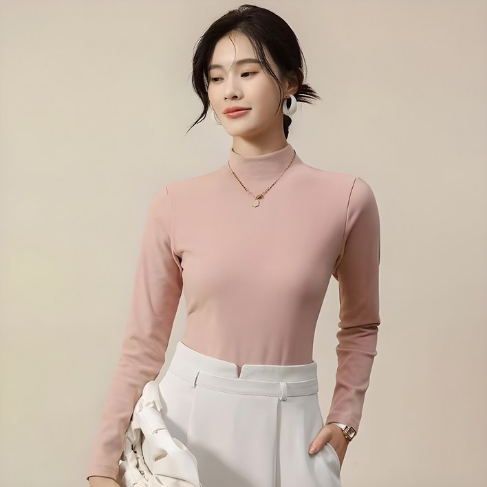 사입자몰 릴리반목티 이너 프릴 폴라 레이어드 긴팔 반폴라 반하이넥 티셔츠 블라우스 니트 원피스 여성 미시
