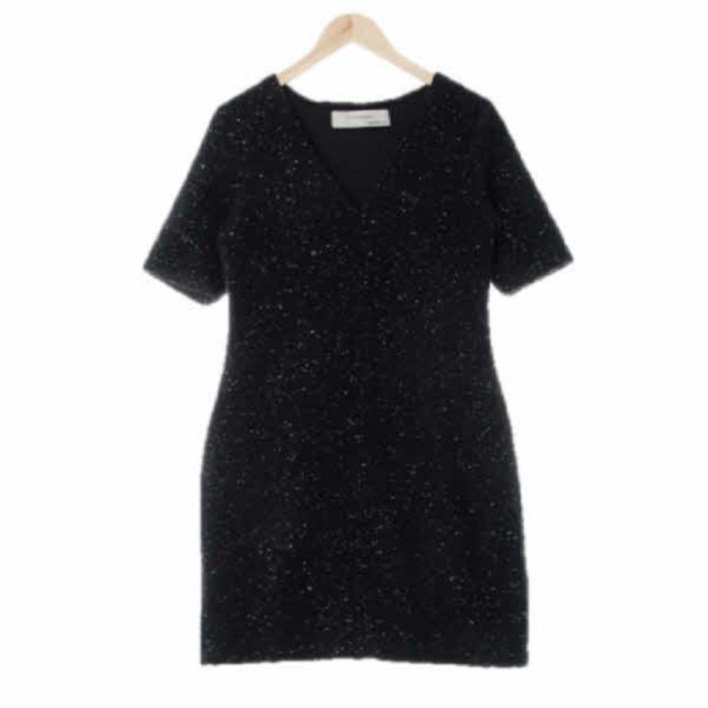 자라 0215 ZARA 검정색 울블렌드 부클브이넥반팔원피스 [L]