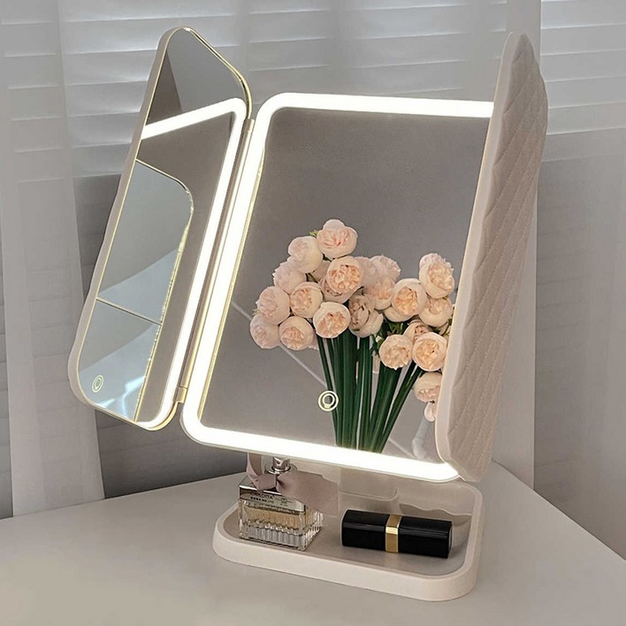 집드리 LED 탁상 거울 접이식 화장 접이식 거울 메이크업 C type 무선 조명 거울
