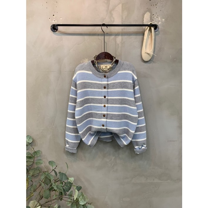 씨샵인더룸  유조 배색 스트라이프 긴팔 니트 가디건 2color