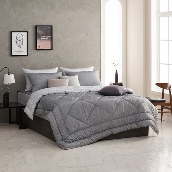 [브랜드매장판] 알레르망 [Allerman] 데런2 차렵이불 D 3종세트 그레이 (이불 + 베개커버x2)