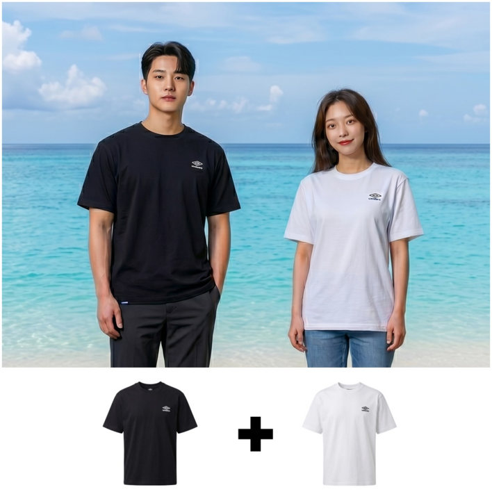 엄브로 2PACK 남여 공용 반팔 캐주얼 티셔츠
