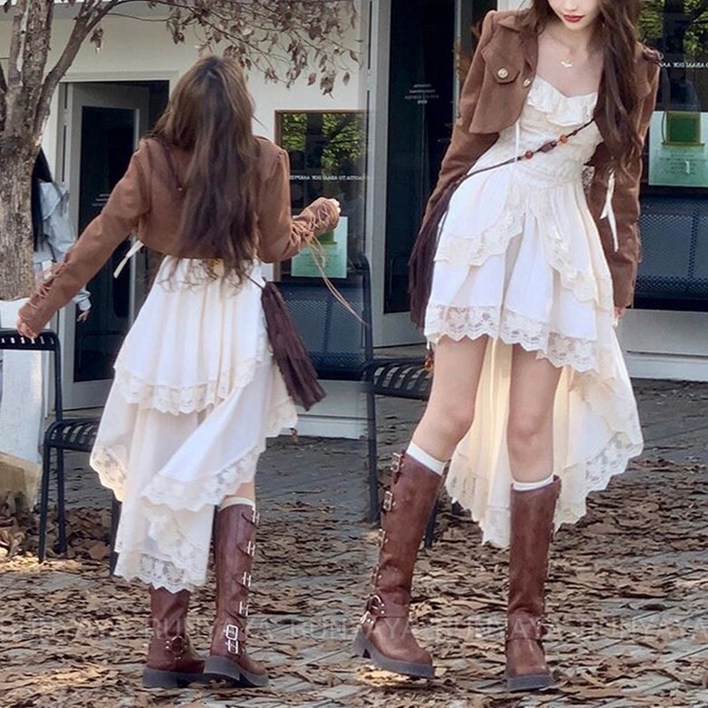 언밸런스 화이트 나시 원피스 미디원피스 + 숏 자켓 여행 비치 스커트 바캉스룩  D99U