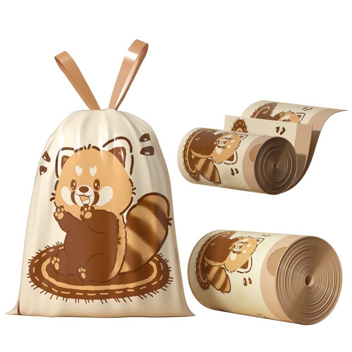 뜯지 않는 끈 일체형 쓰레기봉투 4550cm 쓰레기봉투 레서판다 프린트 쓰레기봉투, 30개, 20L