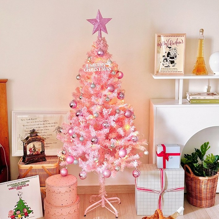 로즈소녀하우스 크리스마스트리 풀세트 장식 핑크트리 150cm, 핑크 트리 풀 세트