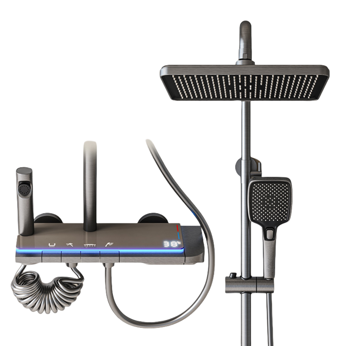 AUDOC LED 욕실 해바라기 샤워기 세트 온도 표시 냉온형 일체형 고급 샤워기 세트, 그레이, 1개