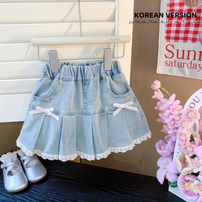 여아 치마 스커트 귀여운 리본 레이스 허리밴딩