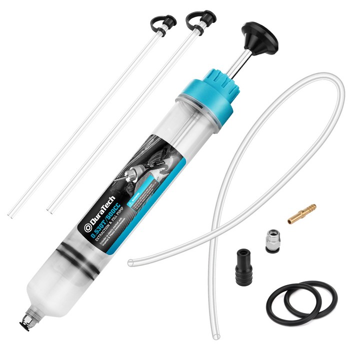 DuraTech 500CC 오일 흡입기 자동차 용품 수리공구 수동 오일흡입기 자동차 엔진오일 추출기 산업용 공업용 주입기 주사기, 1세트, 블루