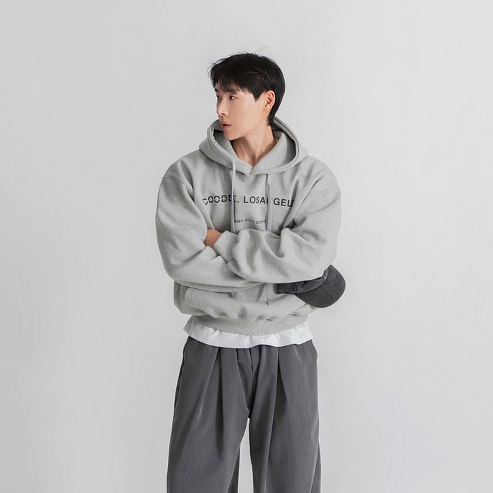 ANYOU 남성 캐주얼 레터 프린팅 후드티 데일리 오버핏 기모 맨투맨