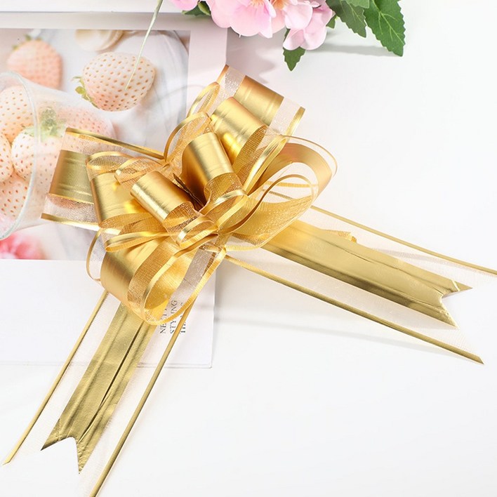 드림팩토리 1초 완성 당기는 리본장식 9cm소 10개입, 골드