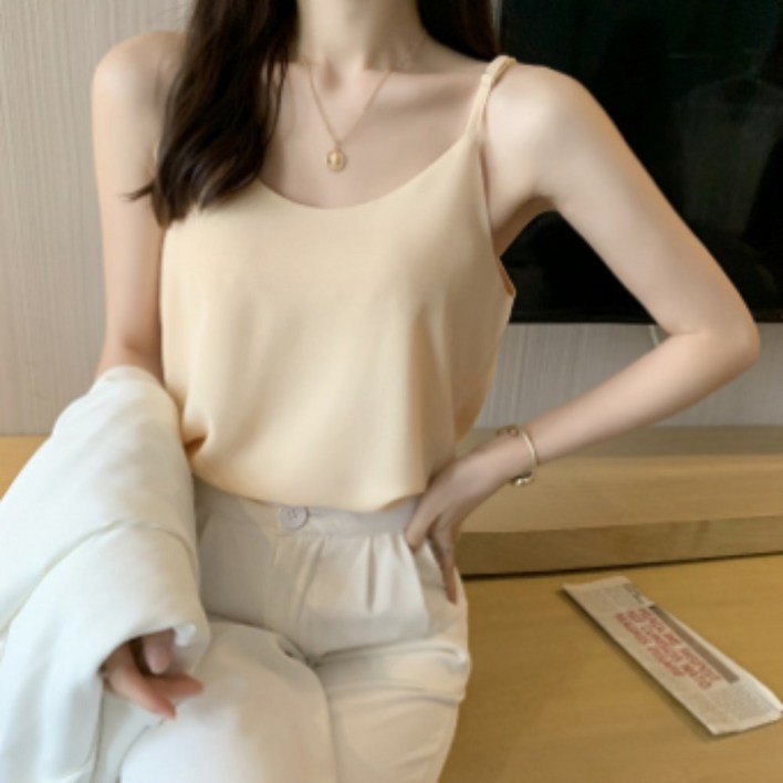 리얼리빙 여성 여자 빅사이즈 정장 검정 브이넥 민소매나시