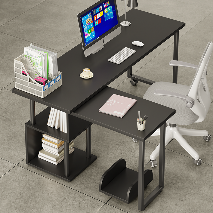 Unihome E0급 ㄱ자 360도 회전형 컴퓨터 게이밍 책상 확장형 사무용 테이블, 블랙