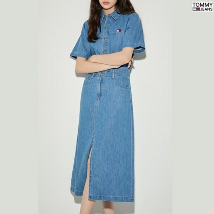 타미힐피거 데님 [타미진]여성 반팔 셔츠 롱 원피스 T32F1WOP03TWL1