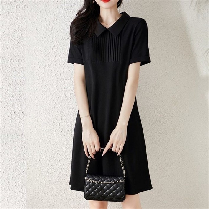 루스리더 여성 카라넥 반팔 미디 원피스 V285