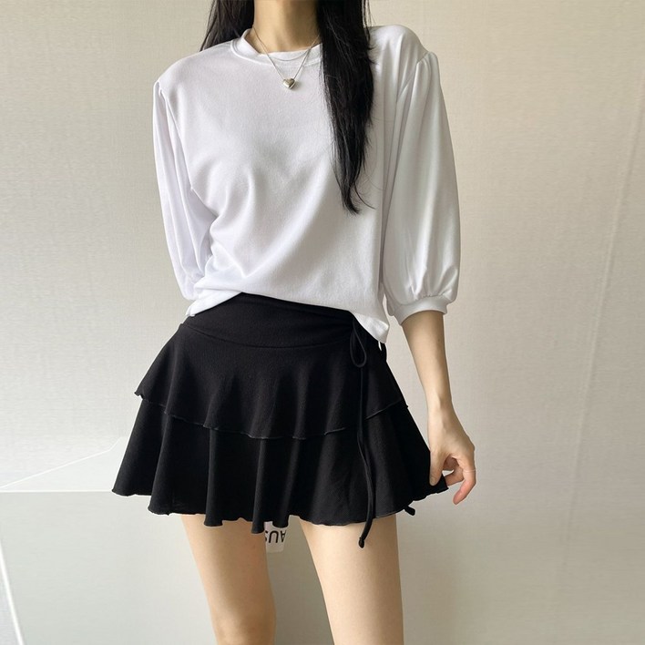 민트위니 여성 퍼프 크롭 7부 티셔츠 4color