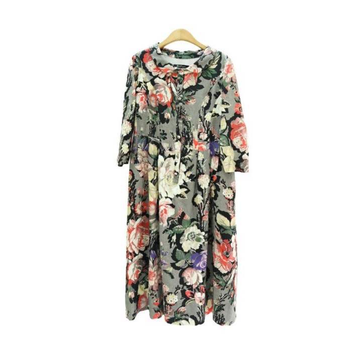 비꼴리끄 여성린넨 프린트 라운드 카라 칠부 원피스 B222WO3191 482913