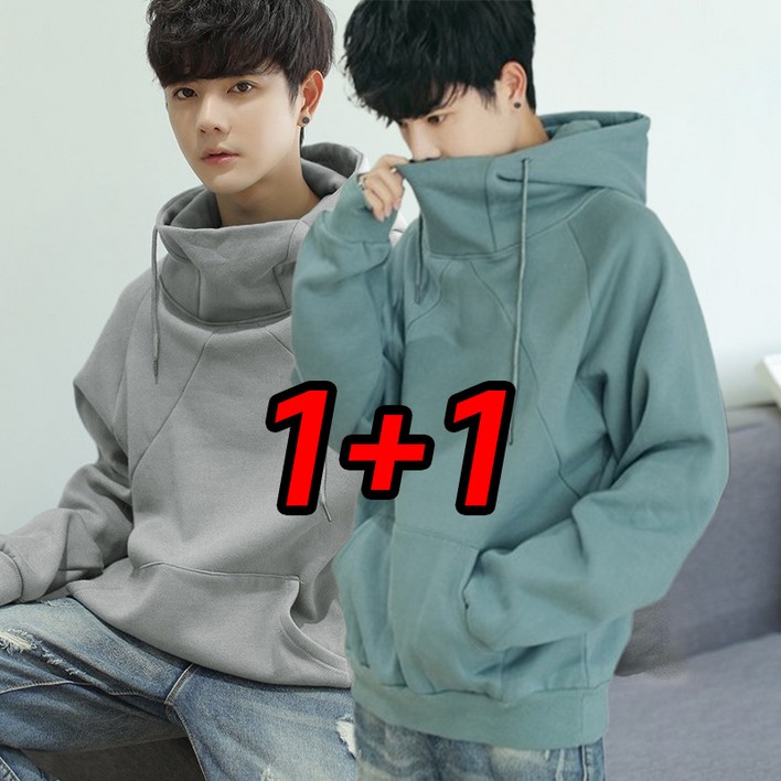 TIMEPURE 11 세트 남녀공용 하이넥 후드티 오버핏 커플룩 봄가을 루즈핏 아우터