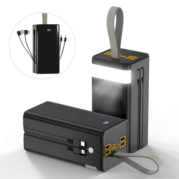 WOWWAY 대용량 보조배터리 50000mAh 고속충전 PDQC3.0 일체형 휴대용 전원 여행용 캠핑용 파워뱅크, 블랙