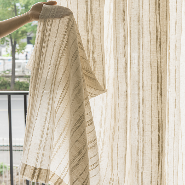 아일렛형 스트라이프 린넨 쉬폰 커튼