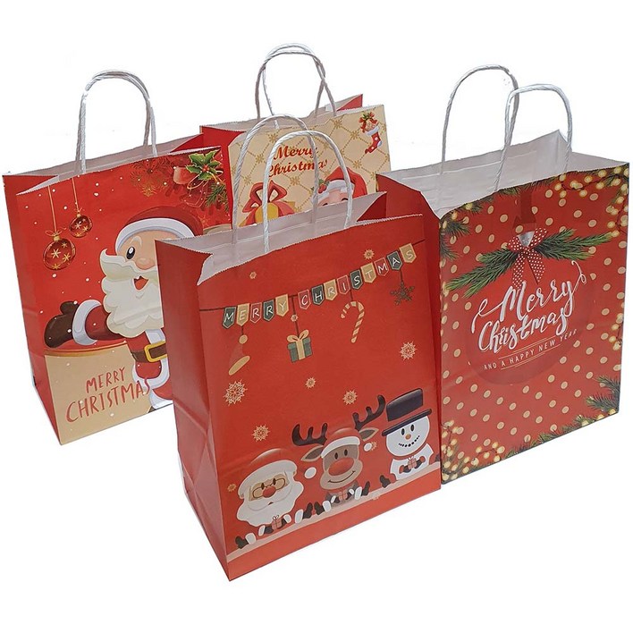 산타종이쇼핑백 레드M 10개 어린이 크리스마스선물 상품 포장재료 성탄장식 주머니