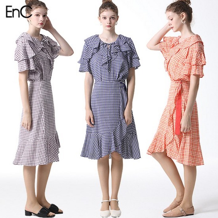 이앤씨 프로방스 러플 프릴 체크 스커트  택가격  249000원