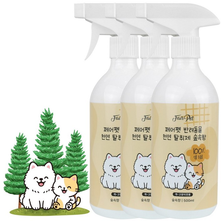 페어펫 반려동물 100식물추출물 천연탈취제 숲속향, 3개, 500ml