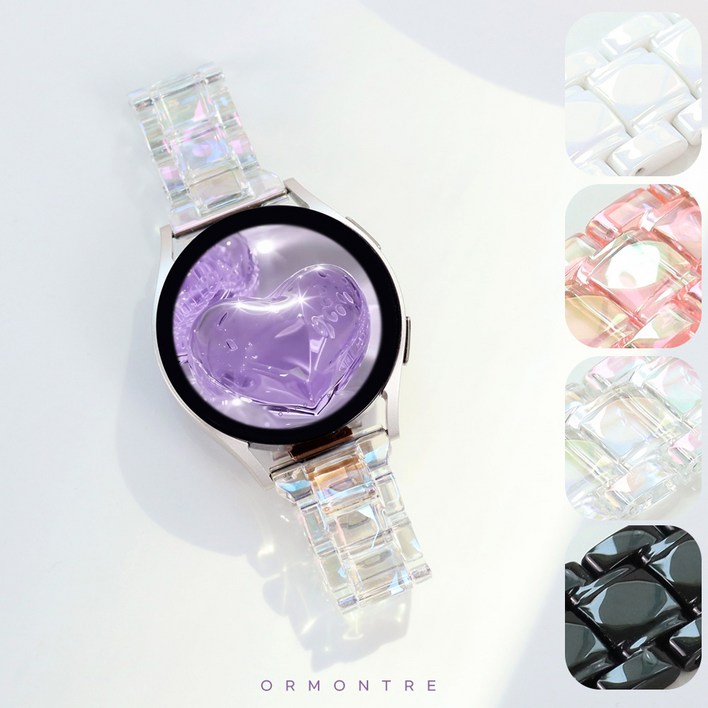 오르몽트 갤럭시워치7 6 5 4 3 오로라 투명 스트랩 홀로그램 밴드 프로 클래식 액티브 20mm 시계줄 투명스트랩