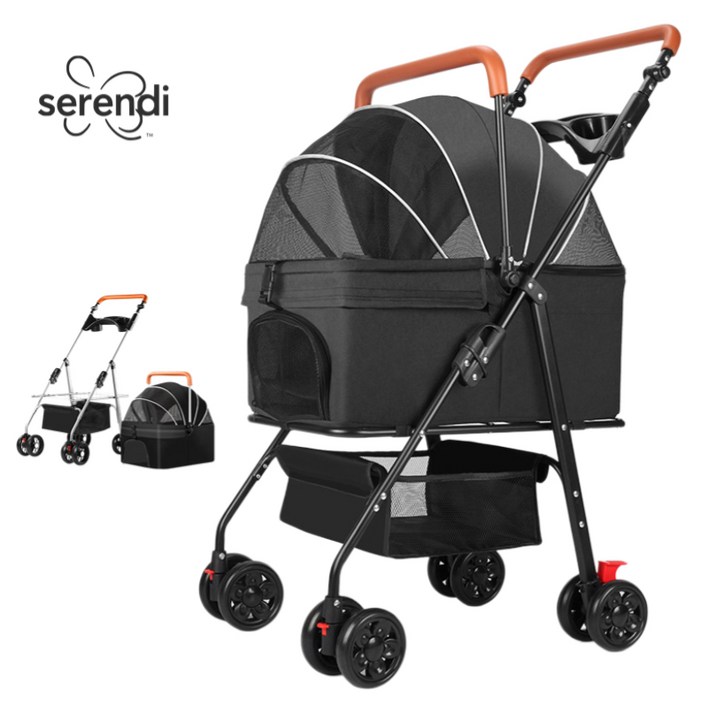 SERENDI 반려동물 유모차 접이식 분리형 손잡이 높이조절 강아지유모차 고양이유모차