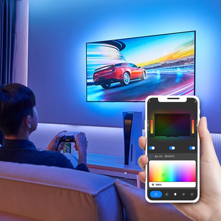 헤이홈 스마트 싱크라이트 LED 스트립 HDMI 2.0 TV용 백라이트 인테리어 조명, 5m, 1개, 변경가능