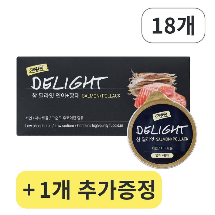 참 딜라잇 고양이 습식 무스 저염 간식캔, 18개, 30g, 연어+황태