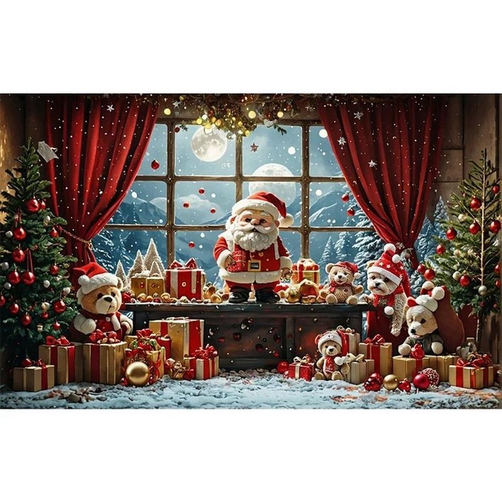 다색 산타 장식 원단 천 대형 새해 배너 호두까기 인형