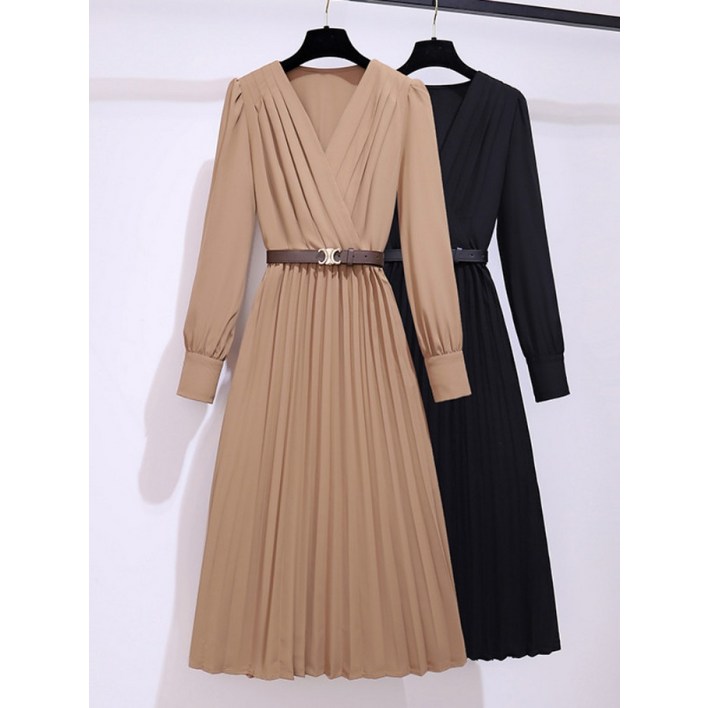 롱원피스 여성 봄 가을 신상 V넥 고급스러운 드레스 30대 40대 간절기패션 데일리 하객룩 모던시크 스타일링