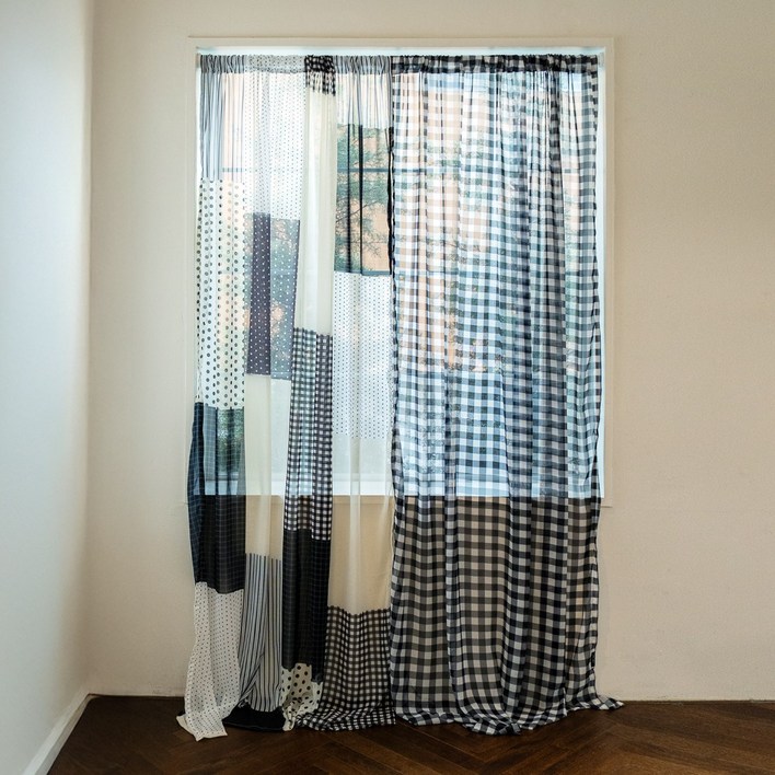 도르모르 레트로 패턴 쉬폰 방문 가리개 커튼