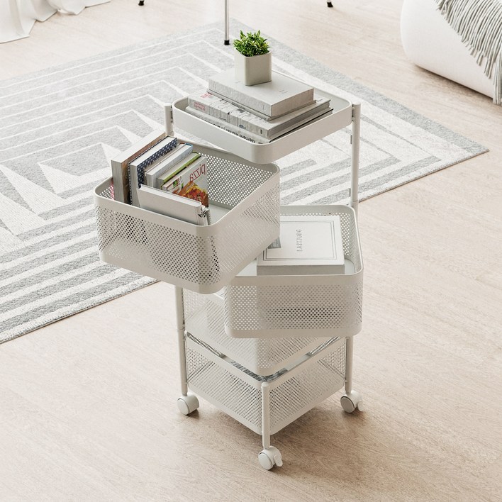 라즈웰 이동식 트롤리 수납함 회전 철제 수납장