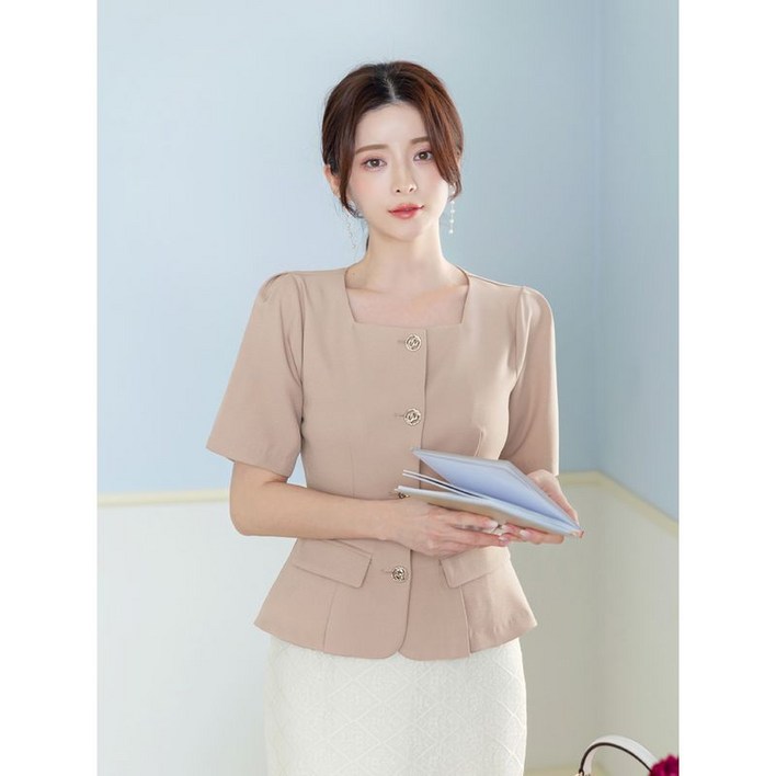 시크라인아베니 스퀘어 핀턱 소매 페플럼 블라우스 빅사이즈오피스룩하객룩