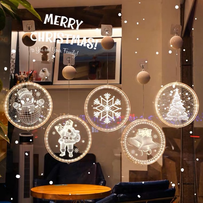 소록소록 크리스마스 창문 트리 소품 유리 벽 부착 LED 조명 장식 윈도우 무드등, 종, 1개