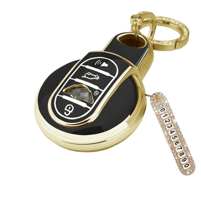 키에티 BMW 미니쿠퍼 호환 TPU 엣지 키케이스 큐빅번호판, 골드블랙