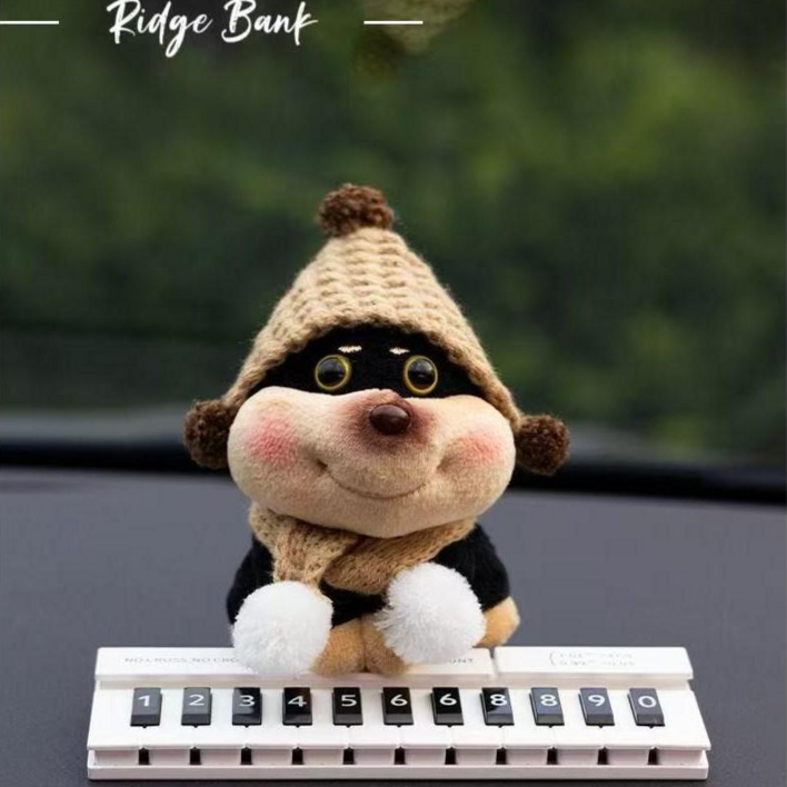 주차번호판 귀여운 캐릭터 인형 안심 주차번호판, 1개, 베이지모자 인형 주차번호판