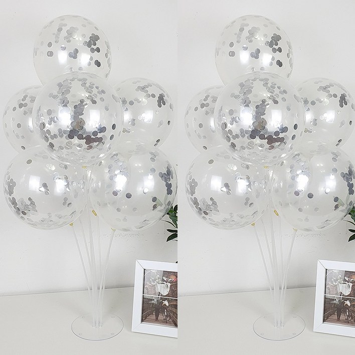 파티앤온 풍선꽂이 펄풍선 스탠드 장식 세트, 2개, 35.컨페티 실버