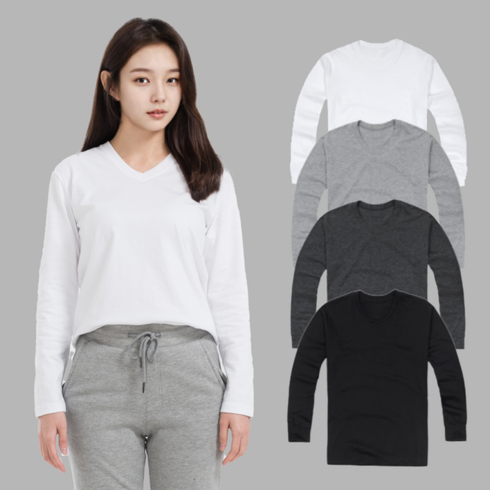 긴팔 베이직 브이넥 30수 면 티셔츠 남녀공용