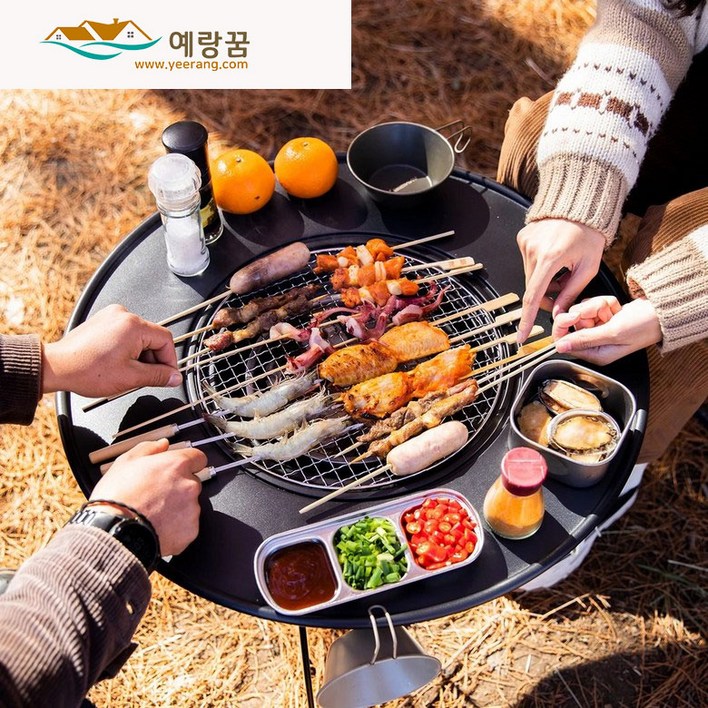 예랑꿈 당일발송 나혼산 철제테이블 +가방 세트상품 화로대 캠핑 바베큐 화롯대 접이식 원형 야외 테이블 C