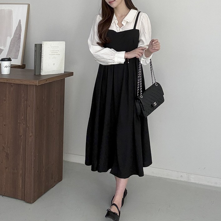 행복여 레나 카라 블라우스 뷔스티에 플레어 원피스