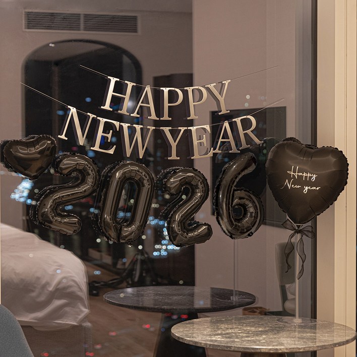 파티몬 해피뉴이어 용품 이니셜 명조체 가랜드 연말 홈 하트 풍선 파티 소품, 1개, 해피뉴이어명조체  숫자 풍선  하트